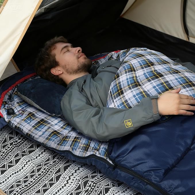 REDCAMP Flannel Sleeping Bag for Adults, Comfortable Cotton Sleeping Bags for Camping with Detachable Hood, Red/Grey/Blue/Black