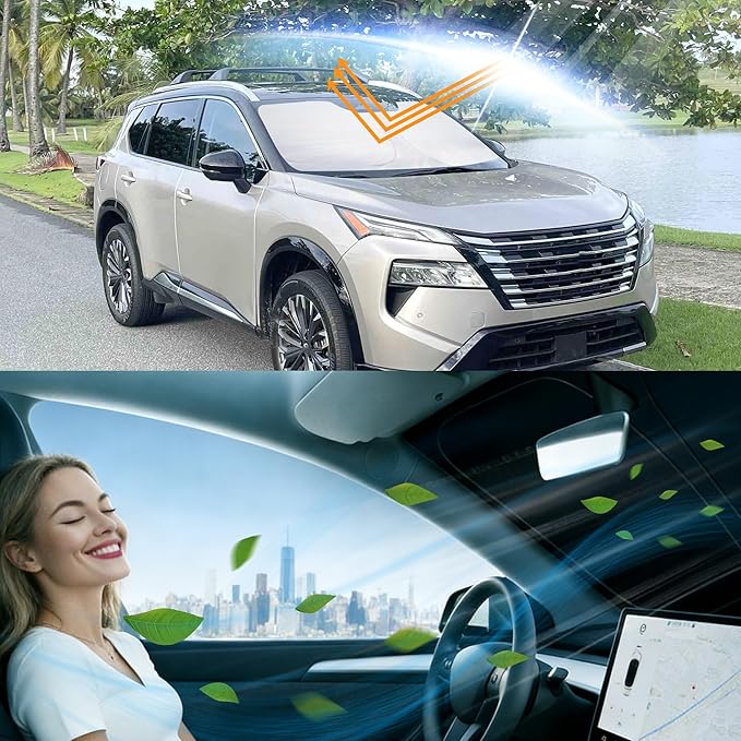 Windshield Sun Shade Fit for 2021 2022 2023 2024 2025 2026 Rogue 3rd Gen.Accessories(Not for Rogue Sport) Foldable Sunshade Shield Protector