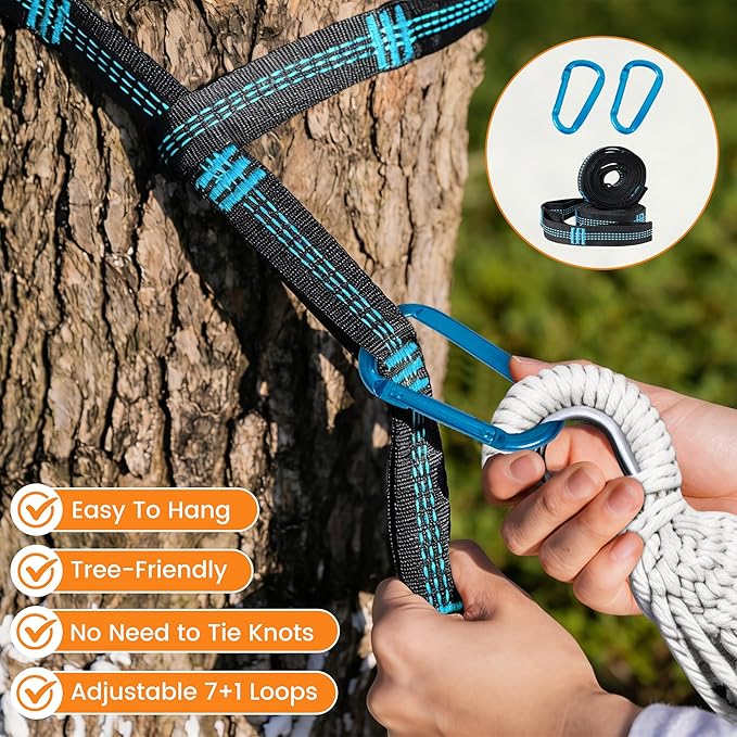 Lazy Daze Hammocks Double Brazilian Cotton Hammock, Extra Large Portable Outdoor Camping Hammock with Tree Straps & Travel Bag for Backyard Patio Poolside Indoor, 550lbs Capacity, Blue & Light Green