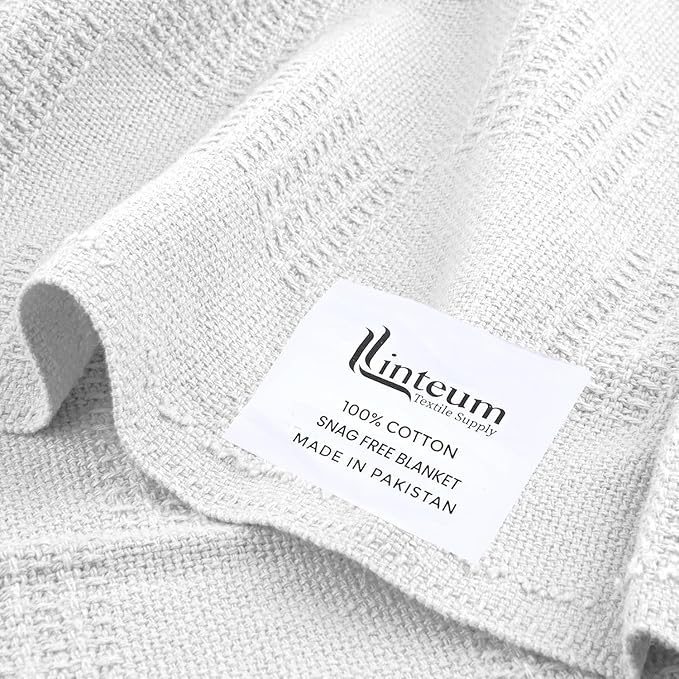 Linteum Textile Supply White - Snag Free Hospital Thermal Blanket 66x90 Inch 100% Cotton, Soft and Cozy, Breathable, All Season Twin Hospital Blanket (12-Pack)
