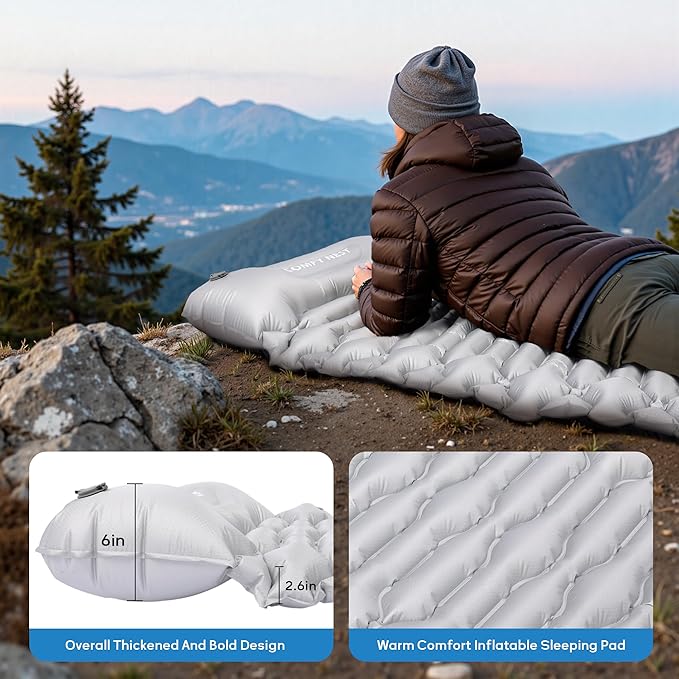 Camping Sleeping Pad with 4.8 R-Value, Ultralight Camping Mat with Pillow and Built-in Foot Pump, Inflatable Sleeping Mat Compact for Outdoor Hiking, Camping, Backpacking, Hiking, Traveling, Tent