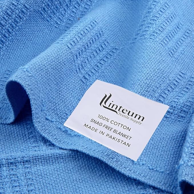 Linteum Textile Supply Blue - Snag Free Hospital Thermal Blanket 66x90 Inch 100% Cotton, Soft and Cozy, Breathable, All Season Twin Hospital Blanket (12-Pack)