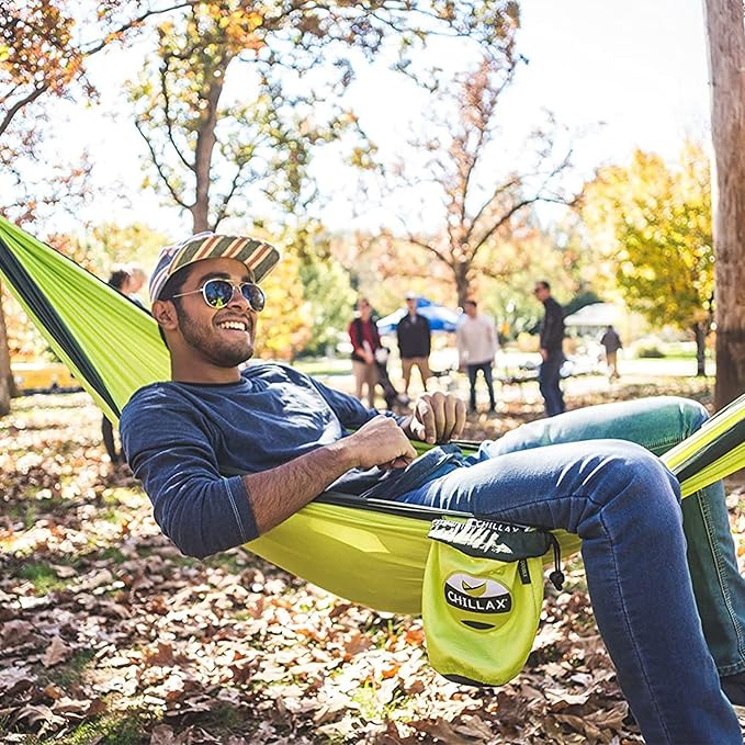 CHILLAX 1 to 2 Person Travel Hammock with Integrated Suspension System for Camping, Hiking, and Lounging Outdoors, Supports 395 Pounds, Gray