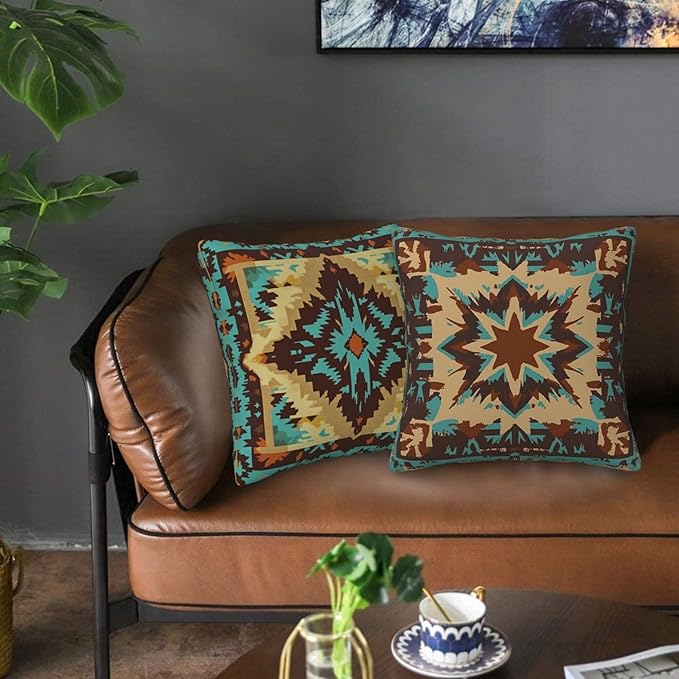 Western Aztec African Tribe Throw Pillow Covers 18x18 inch Set of 2 Pillow Case Cushion Cover for Home Sofa Couch Living Room Car Decor