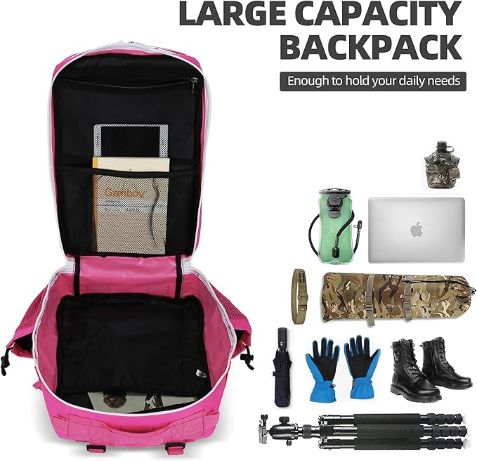 Lovelinks21 45L Tactical Assault Backpack 3 day assault pack with Molle Waterproof backpack Rucksack for Tactical Backpacks (Rose Red)