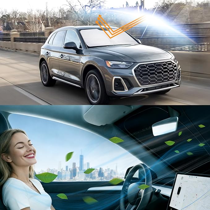 Windshield Sun Shade Fit for 2018 2019 2020 2021 2022 2023 2024 2025 2026 Audi Q5 Accessories Front Window Sunshade Shield Blocker Keeps Car Cool