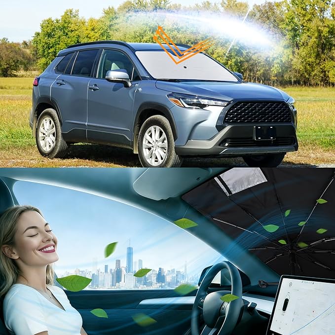Windshield Sun Shade Umbrella Accessories Compatible with 2022-2026 Corolla Cross(Not for Corolla) for Toyota Foldable Sunshade Sun Visor Blocks UV