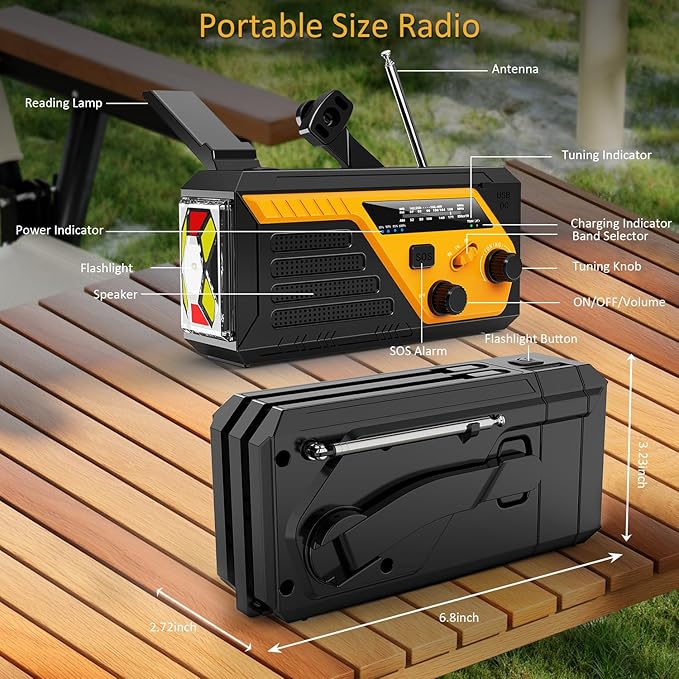 Emergency Radio with 4 Charging Cables, 22000mWh AM FM NOAA Weather Radio, Flashlight, Reading Lamp, SOS Alarm, Hand Crank Radio Phone Charger for Home Outdoor Emergencies.