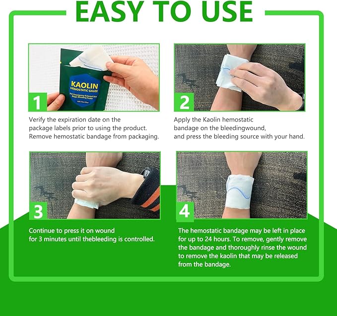 Hemostatic Gauze for Quick Clot Trauma Kit – 3" x 5' Kaolin Infused Quick Clot Gauze & Bleed Stop Dressing, Sterile Z-Fold Wound Packing for Emergency First Aid, Tactical IFAK & Survival Gear (1)