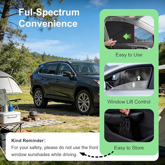 Side Window Sunshades for 2019-2024 Toyota RAV4, Suede Fabric Window Covers for Privacy Car, Custom Fit Without Steel Rings, UV & Heat Protection Magnetic Installation (4 Pack)