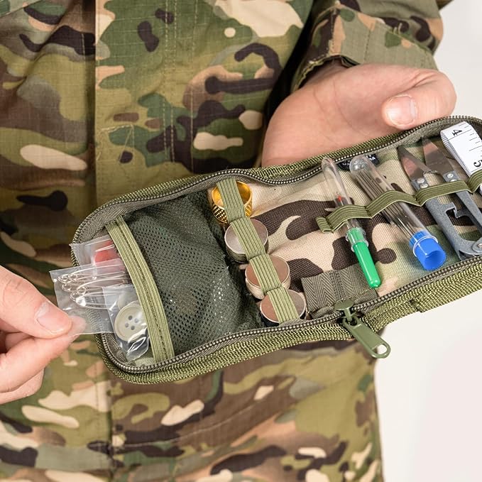 Military Sewing Kit, OCP Army Sewing Kit for Adults, Small Sewing Kits Basic with Buttons for Men, Heavy Duty Mini Repair Sewing Tools for Home, Outdoor, Tactical EDC Emergency Sew Kit (Multi, 2 Pack)