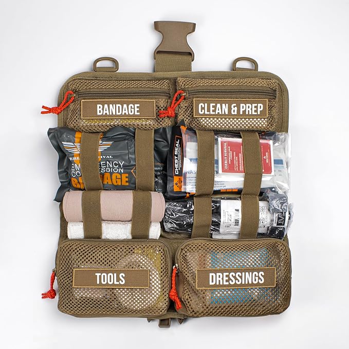 EVERLIT Roll Up Trauma First Aid Kit with CAT Tourniquet-Tactical IFAK Emergency Medical Kit for Outdoor, Vehicle & Home Preparedness-Quick Release Molle Bag for First Responders (Coyote Brown)