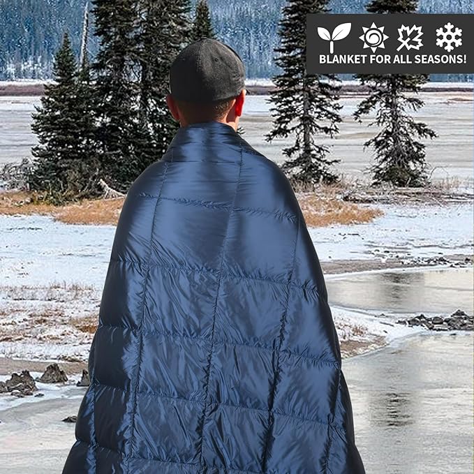 Down Camping Blanket - Lightweight, Packable, Warm & Puffy Outdoor Travel Quilt for Sleep, Hiking, Backpacking, Stadium, Festivals, Water-Resistant Sleeping Bag 55"x79"