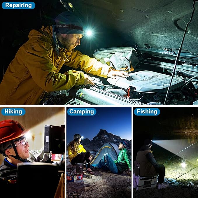 Kmivo 2-Pack Rechargeable LED Headlamps - 99,000 High Lumens Super Bright Head Light with 3 Modes, 90° Adjustable Tilt, IPX6 Waterproof for Camping, Hiking, Running & Outdoors