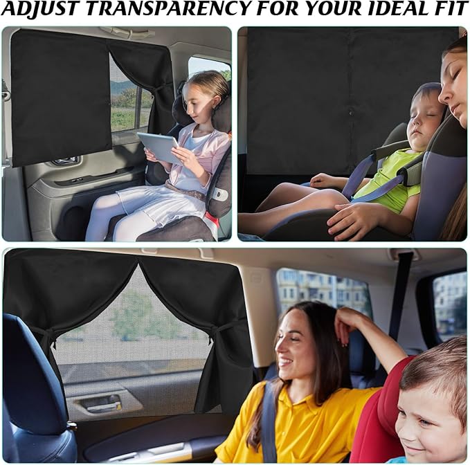 Car Window Shades, 2 Pack Magnetic Double Layer Window Shade for Baby in Car, Adjustable Privacy Blackout/See-Through Back Window Curtains for Baby Kids UV Protection