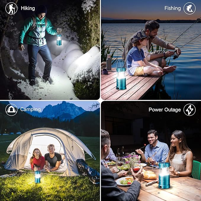LETMY LED Camping Lantern for Power Outages, 3 Color Modes & Dimmable Battery Powered Lantern, IP65 Waterproof & Collapsible, Lanterns Flashlight Survival Kits for Emergency Hurricane Hiking, 4 Pack