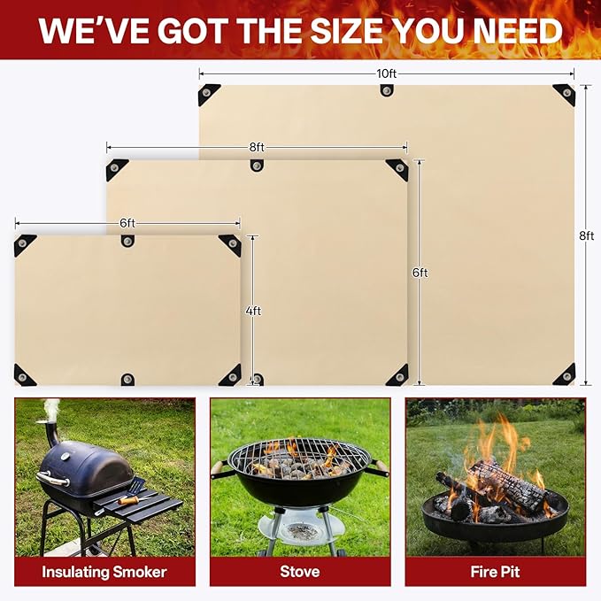 Glass Fiber Fireproof Textiles - Large 8x10 ft Welding Blanket Fire Resistant 1022 °F High Temp Heat Shield Blankets Insulation Fire Curtain for Soldering, Grill, Industrial, Smoker, Camping