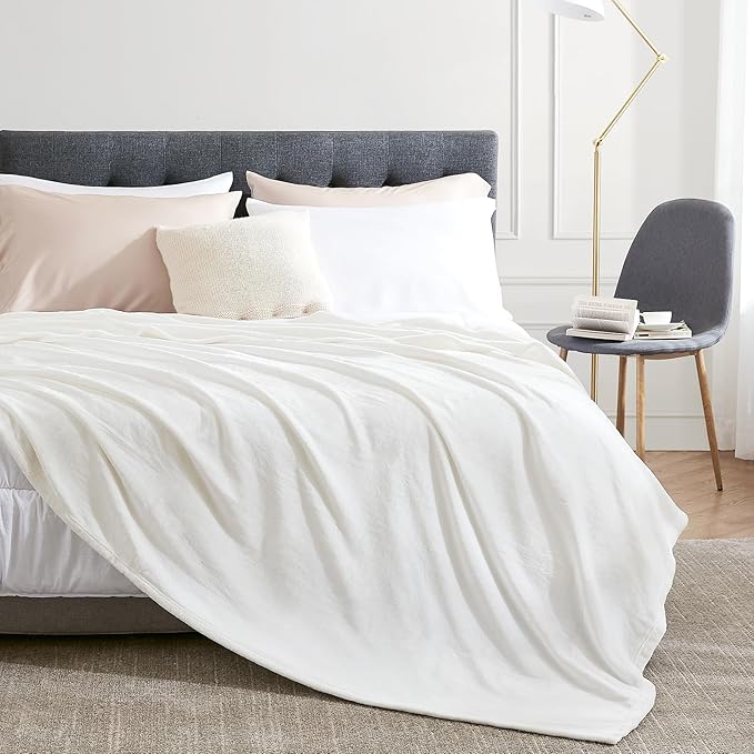 Hansleep Fleece White Full Blanket, Super Soft Flannel Fuzzy Plush Cozy Blanket for All Seasons, White, Full 84x90 Inches