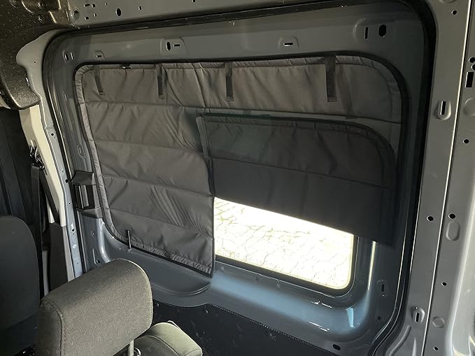 VanEssential Insulated Blackout Sliding Door Window Cover Designed for Ford Transit Van Year 2015 to Current with NO Plastic Trim - Charcoal Gray