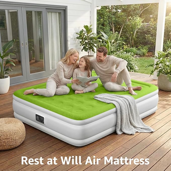 YENING Full Size Air Mattress with Built in Pump Raised Double Blow up Bed Inflatable Camping Airbed Electric 18 Inch Tall
