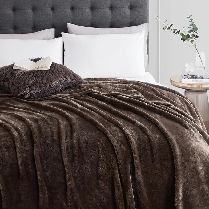 Hansleep Fleece Brown Full Blanket, Super Soft Flannel Fuzzy Plush Cozy Blanket for All Seasons, Brown, Full 84x90 Inches