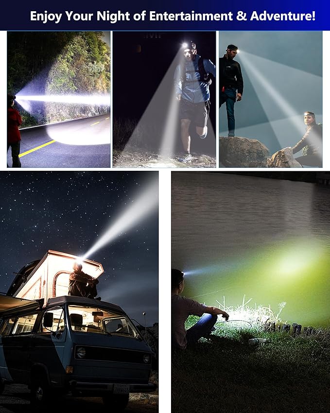 Headlamp Rechargeable -100,000LM Bright LED HeadLamp, 40H Runtime, Waterproof Headlights for Forehead, 3Mode Headlight 90° Adjustable & Zoomable Headlamps for Adults Camping Fishing Hiking