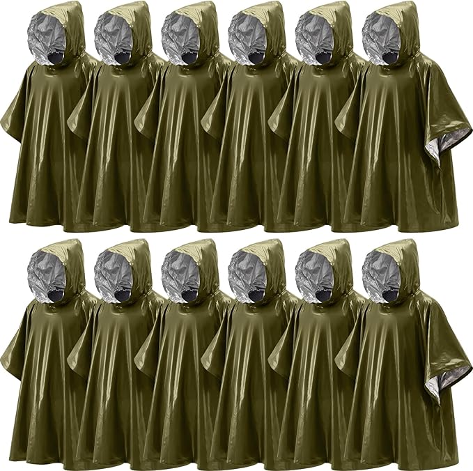Tellegloww Emergency Ponchos with Polyester Film Blanket Liner Waterproof Windproof Thermal Survival Blanket Rain Ponchos