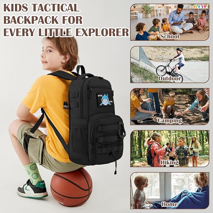 Kids Tactical Backpack Army Molle Bookbag Military Boys Backpack for School, Outdoor, Travel, Camping, Black