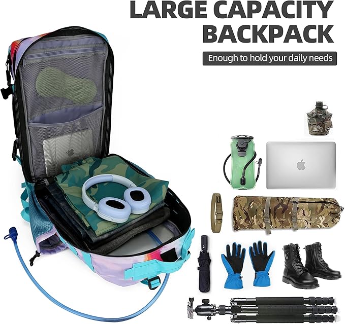 Lovelinks21 45L Tactical Assault Backpack 3 day assault pack with Molle Waterproof backpack Rucksack for Tactical Backpacks (Rainbow)