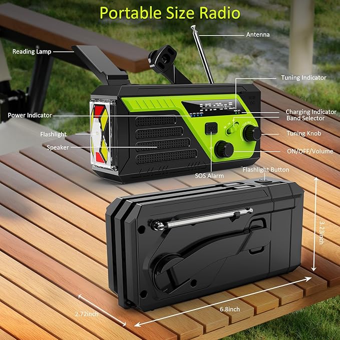 Weather Radio 22000mWh AM FM NOAA Emergency Radio with 4 Charging Cables, Flashlight, Reading Light, SOS Alarm, Phone Charging Hand Crank Radio for Home Outdoor Emergencies.