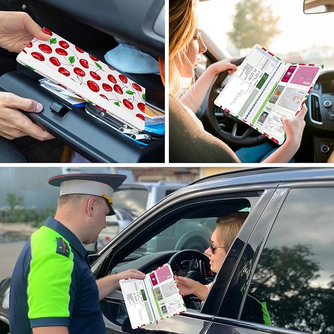Car Registration and Insurance Holder, with Magnetic Closure for License, Cards and Documents, All Vehicle Needs and Car Accessories (Cherry)