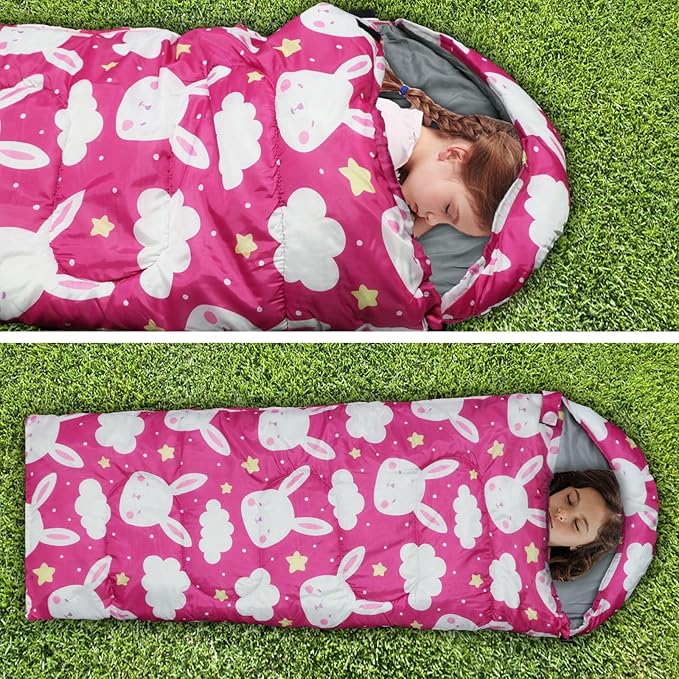 Kids Sleeping Bags - Camping Sleeping Bags with Carry Bag - Compact Sleeping Bag for Hiking, Backpacking 3 Season Warm & Cool Weather, Lightweight Waterproof Outdoor Travel for Boys Girls