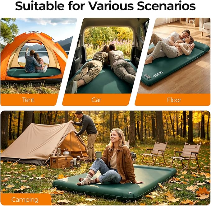 OGERY Self Inflating Sleeping Pad with Electric Pump, 3.15" Ultra-Thick Memory Foam Camping Pad, 4 Season Camping Mattress Pad with Built-in Pillow