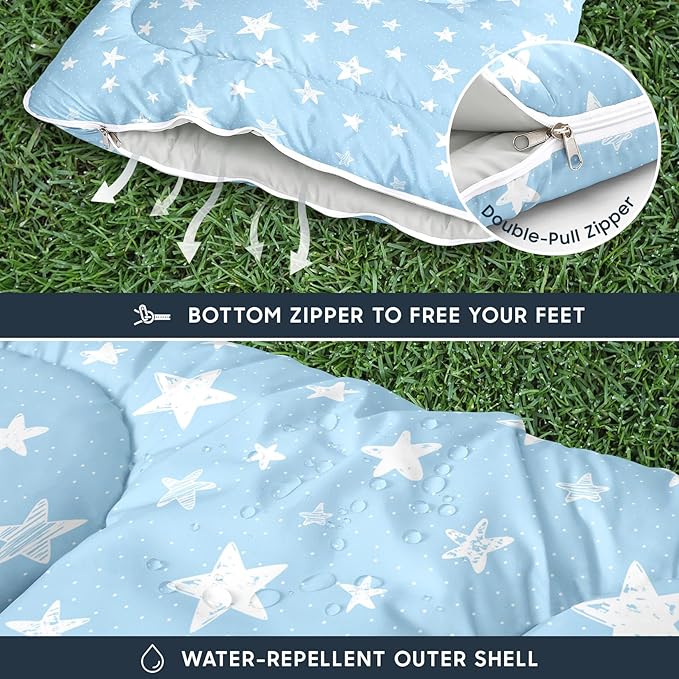 Wake In Cloud - Star Kids Sleeping Bag for Boys Girls Toddlers, Camping in Warm Cold Weather, Backpacking Lightweight Compact Outdoor Liner for 3 Seasons Summer Spring Fall