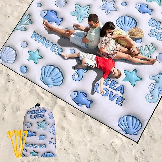 HIHOHO Beach Blanket Waterproof Sandproof Extra Large Beach Mat 79" X 83"/120"x108"for 1-8 Adults Quick Drying Durable Outdoor Picnic Mat for Beach Travel Camping Hiking