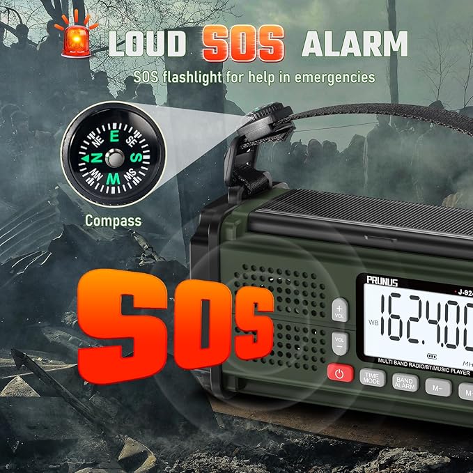PRUNUS J-924 Storm-Ready 10000mAh/37000mWh Hand Crank Radio, AAA Batteries Powered Emergency Radio Solar, NOAA Weather Radio AM/FM/SW, USB Charging, Torch& Reading Light, SOS Alarm, Power Bank