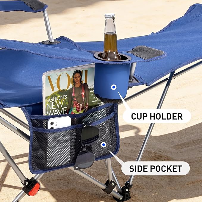 East Oak Reclining Camping Chair with Canopy & Foot Rest | 4-Position Folding Beach Chair with Adjustable Canopy, Detachable Foot Rest, Supportive Headrest, 330 lbs Canopy Chair