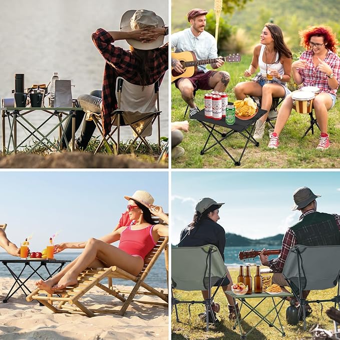 Small Folding Camping Table with Carry Bag, Portable Ultralight Compact Aluminum Beach Table, Foldable Mini Collapsible Camp Tables for Hiking Picnic Travel Cooking Outdoor, Black