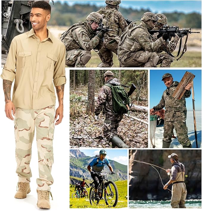 Men's BDU Casual Military Pants, Tactical Wild Army Combat ACU Rip Stop Camo Cargo Work Pants Trousers with 8 Pockets