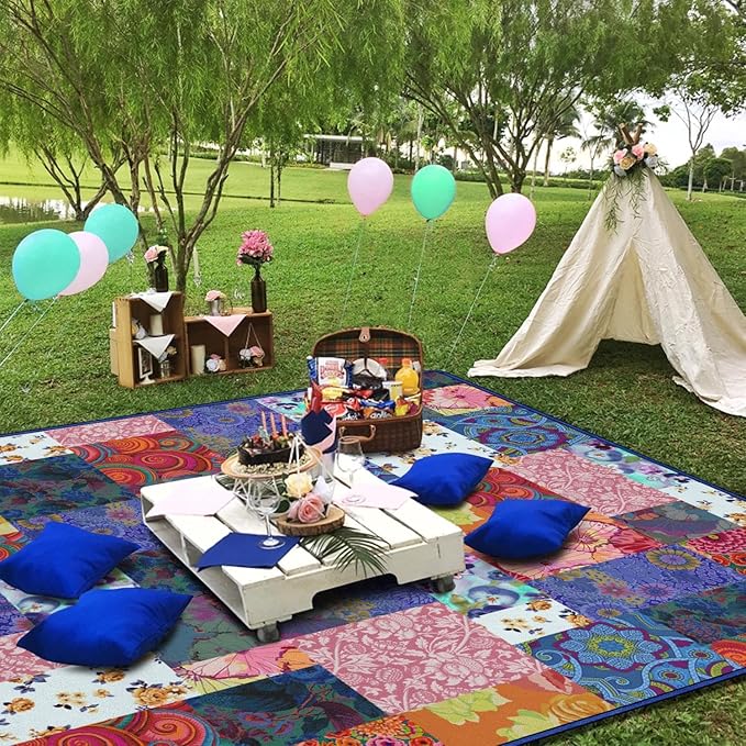 Supfitness Extra Large Picnic Blankets Waterproof Foldable (60"x 80") Beach Blanket Waterproof Sandproof,3-Layer Thicking Mat Outdoor Packable Camping Blanket
