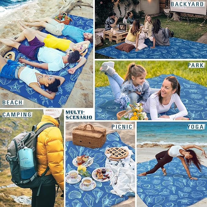 Famstar Beach Blanket Sandproof Waterproof 78''×81''1-5Adults Oversized,Compact Lightweight Durable Beach Mat for Travel Camping Hiking Picnic Blanket