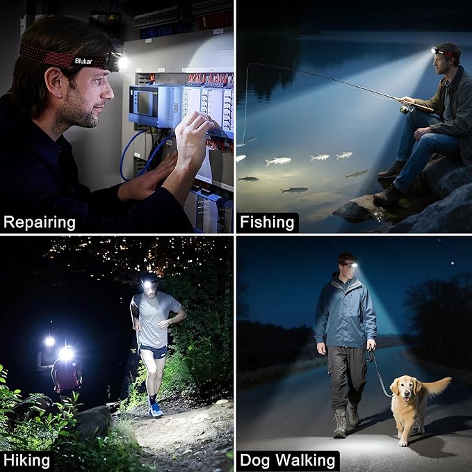 Blukar LED Headlamp Rechargeable,2000L Super Bright Headlight with Motion Sensor -Dimmable Brightness,8 Modes,Spotlight&Floodlight&Red Light Combination,IPX5 Waterproof for Hiking,Camping - 2 Pack