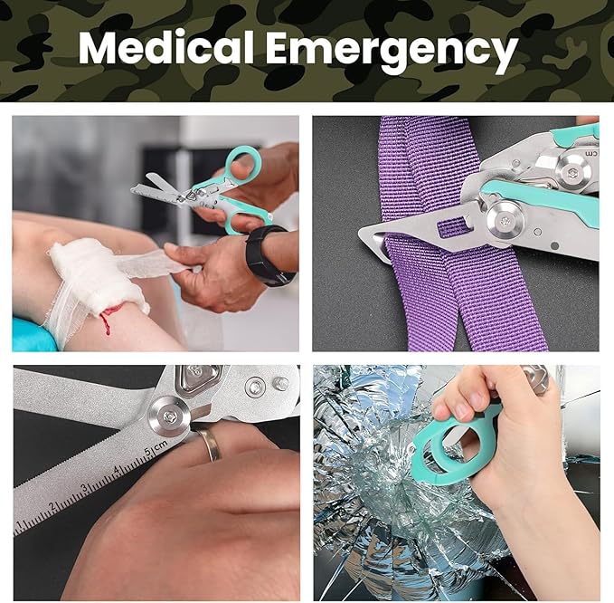 6in1 Trauma Shears, Stainless Steel Pocket Scissors Glass Breaker Emergency Medical Trauma Scissors,Outdoor Camping Tools Multi-function Shears (Carbon Black)