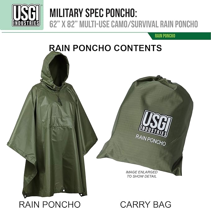 USGI Industries Military Style Poncho Multi Use Rip Stop Camouflage Rain Poncho