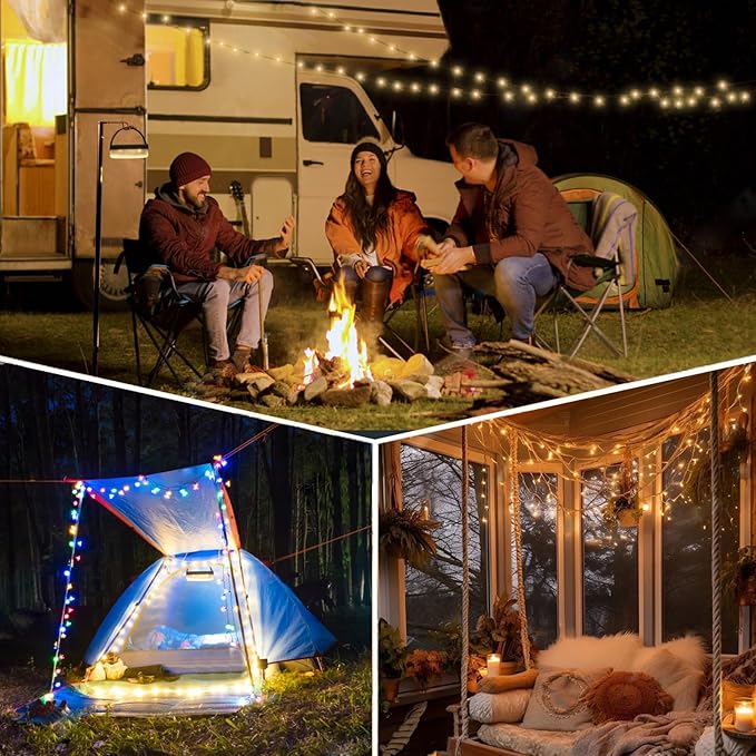 Solar Camping String Lights, 4 in 1 Outdoor Camping Lantern with 8 Lighting Modes(72.2Ft), Quick 30s Recovery, Waterproof, Type-C Fast Charging, Portable Camping Lights for Camping/Yard/Hiking