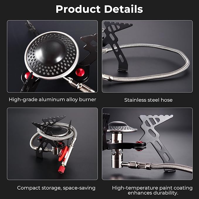 Alocs 2800W Backpacking Stove, Portable Camping Stove with Ignition, Mini Camp Stove with Butane Adapter, Foldable Gas Stove with Carry Bag for Outdoor Cooking, Hiking, Picnic, Emergency use