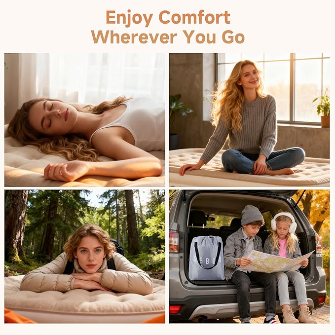 Sebor Air Mattress Queen with Built-in Pump 18", Comfortable Self-Inflating Air Mattress with High-Speed Pump, Durable Blow Up Mattress Queen with Storage Bag for Guests, Camping, Travel