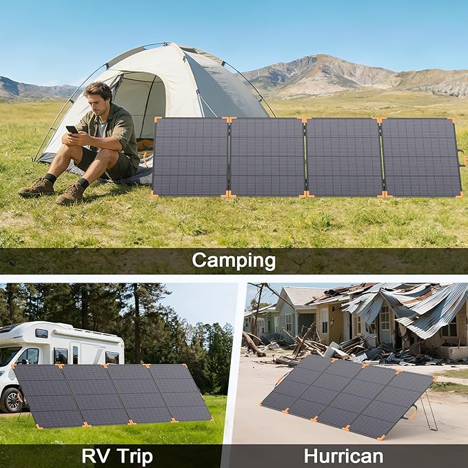 400W Bifacial Portable Solar Panel, 33V Lightweight Foldable Solar Charger for Power Station, IP68 Waterproof 23.5% High Efficiency with Adjustable Kickstands for Camping RVs Home Backup