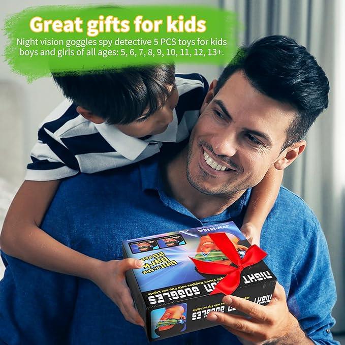 Kids Night Vision Goggles with Spy Frisbee Toys, 2 PCS Spy Lens/Glasses Toys with Flip-Out Lights Green Lens, Adjustable Spy Gear Night Mission Goggles Kit for Kids 6 7 8 9 10 11 12 Boy Gifts
