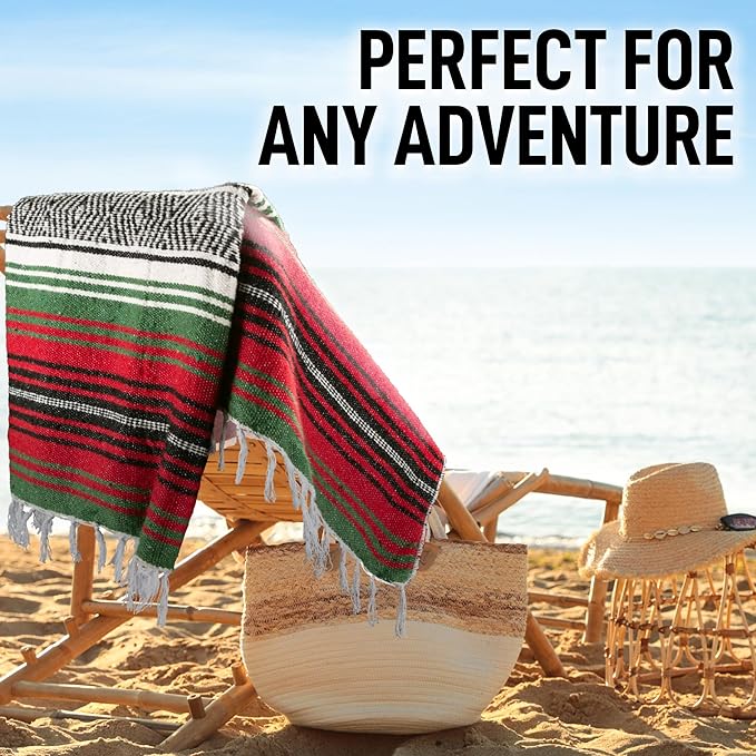 Hydration Nation Authentic Large Handwoven Mexican Blanket - Soft Yoga- Durable Serape- Lightweight Falsa, Beach, Camping, Picnic, Outdoor Blanket 70"x50" - Dragon